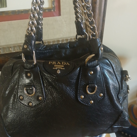 Prada Black Leather Shoulder Bag with Silver Accents - Picture 3 of 4